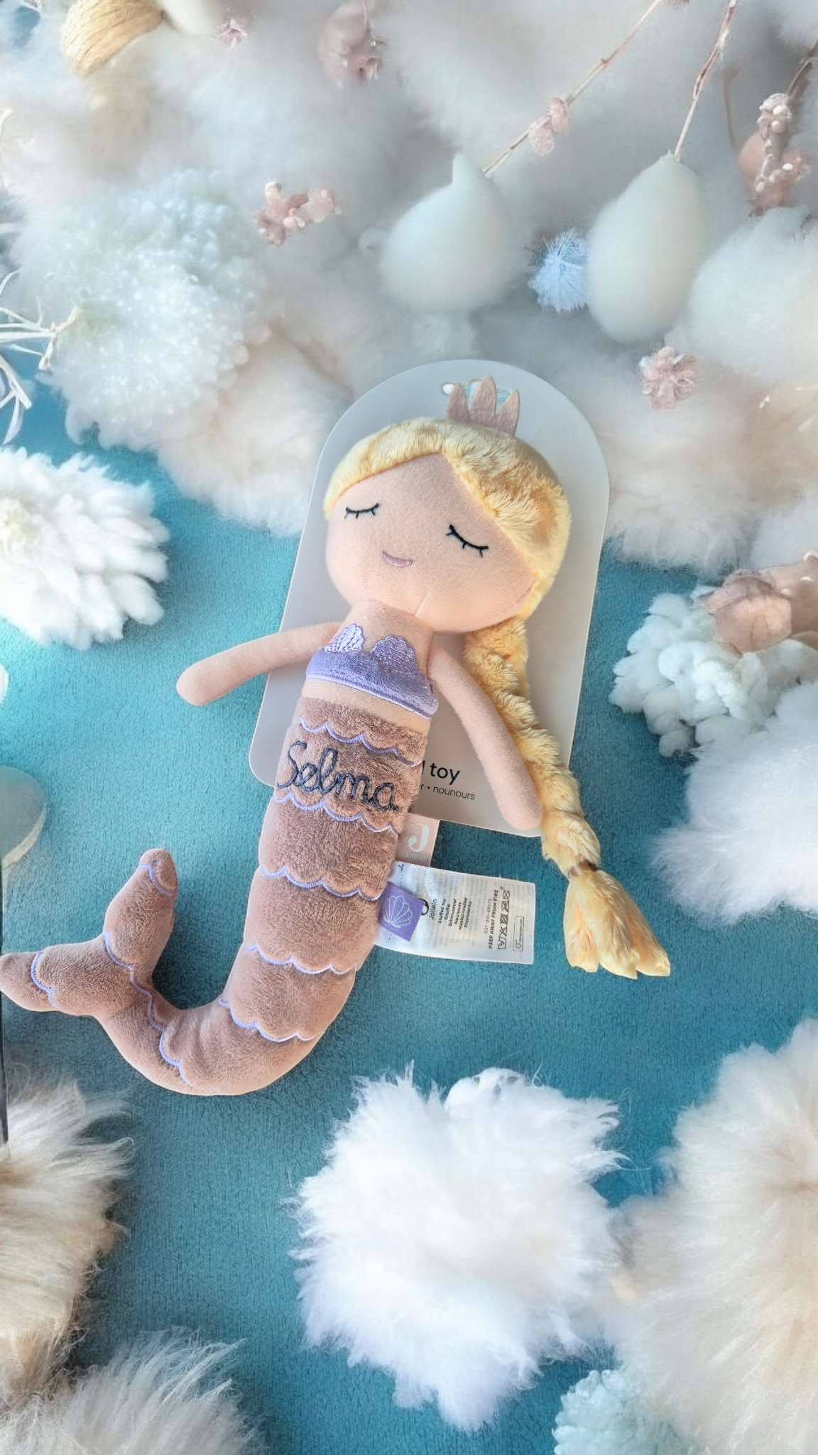 Personalisiertes Kuscheltier Mermaid Ella, die Meerjungfrau zum kuscheln - hand bestickt -  Geschenk zum Geburstag, Geburt Baby- Jollein