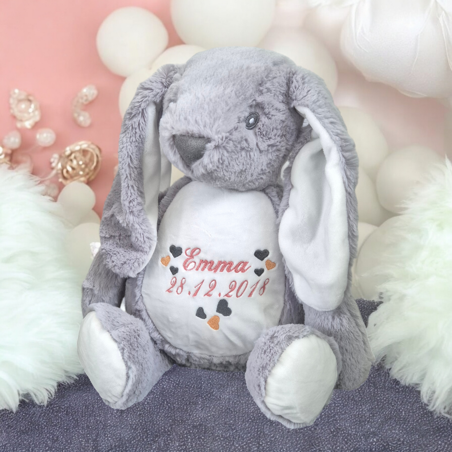 Kuscheltier "Hase mit Herz"- bestickte Personalisierung, Sorgenfresser