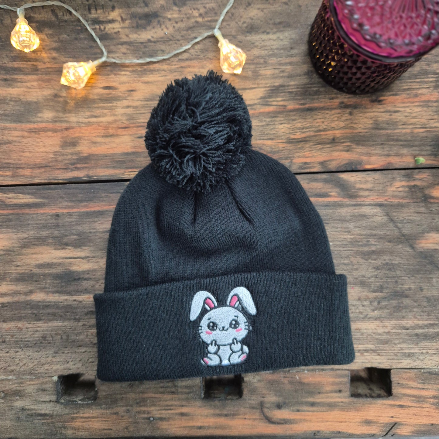 Bommelmütze - Pom Pom Beanie / Mützen Mittelfinger Tiere - Lustiges Statement Accessoire