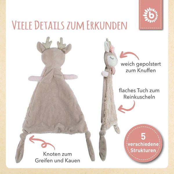 Personalisiertes Schmusetuch Reh Ella - handbestickt -, Schnullerketten Halter, Bieco