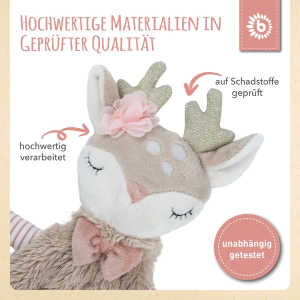 Personalisiertes Schmusetuch Reh Ella - handbestickt -, Schnullerketten Halter, Bieco