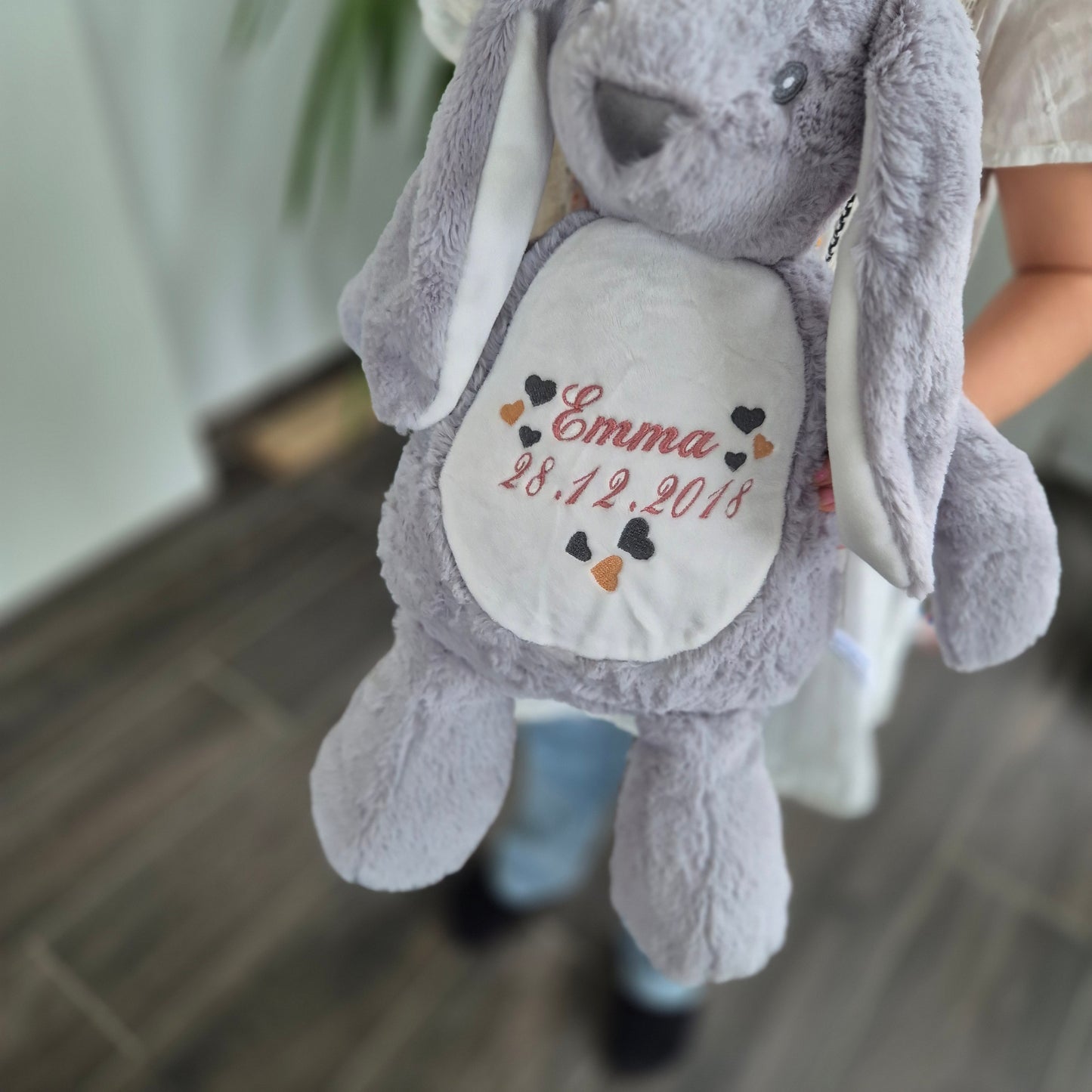 Kuscheltier "Hase mit Herz"- bestickte Personalisierung, Sorgenfresser